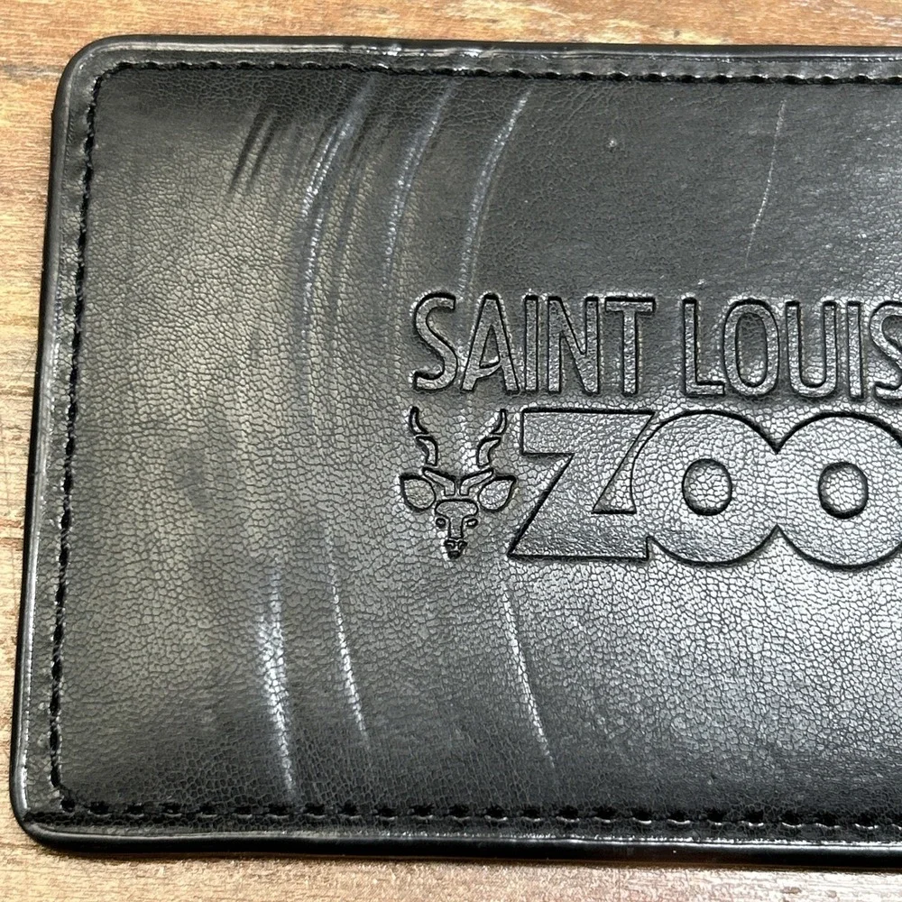 Saint Louis Zoo Black Leather Luggage Tag No Strap Unique Find Collectors Item
